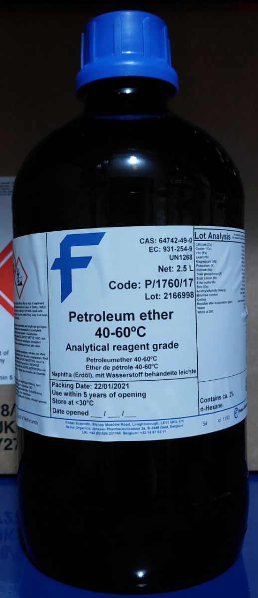 Dung môi petroleum ether 40-60°C, for analysis, n-hexane < 2%
